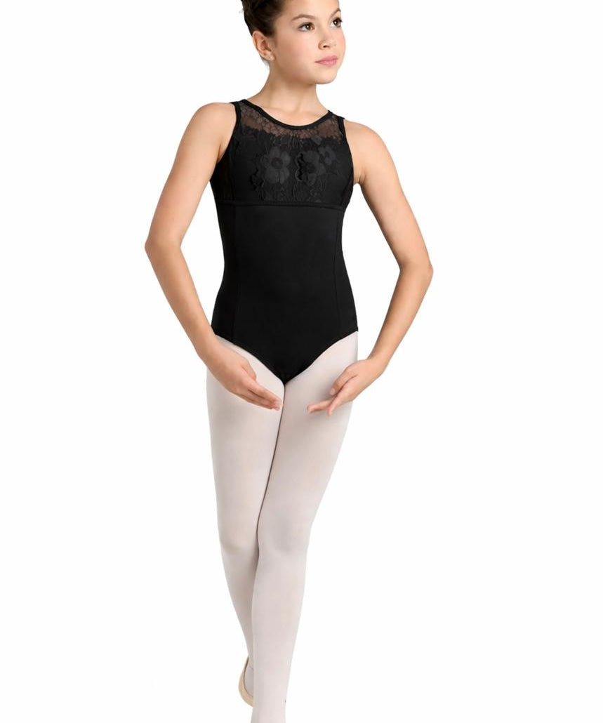 GIRLS MARCELLA SCALLOPED LACE FRONT OVERLAY TANK LEOTARD-DANSHUZ