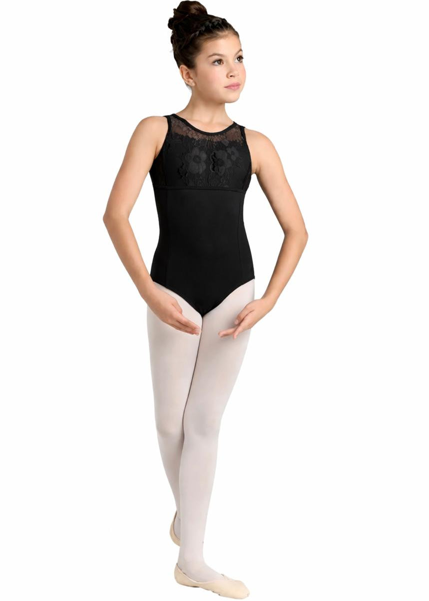 GIRLS MARCELLA SCALLOPED LACE FRONT OVERLAY TANK LEOTARD-DANSHUZ