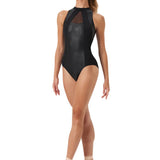 BLOCH L0545 WOMEN ARYA OPEN BACK LEATHER LOOK LEOTARD