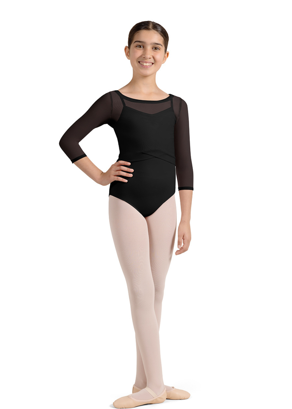 M746C GIRLS 3/4 SLEEVE MESH TOP-MIRELLA