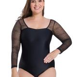 SO DANCA-BY67CV WOMEN CURVY AURINA LONG SLEEVE MESH LEOTARD