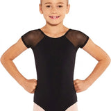 EUROTARD-41228 GIRLS SILHOUETTE MESH CAP SLEEVE LEOTARD