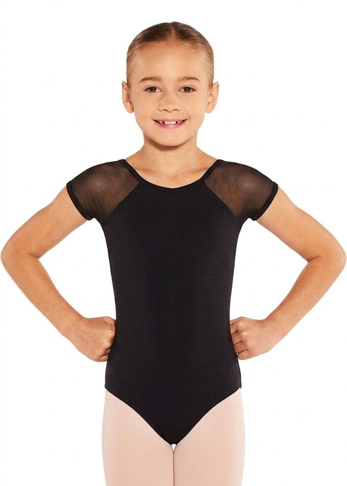 EUROTARD-41228 GIRLS SILHOUETTE MESH CAP SLEEVE LEOTARD