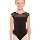 EUROTARD-41487C GIRLS SILHOUETTE MESH CAP SLEEVE LEOTARD