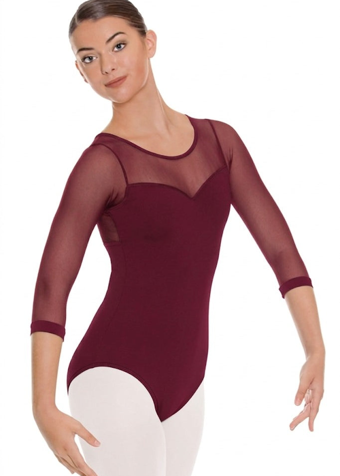 EUROTARD-41592 LADIES SILHOUETTE MESH 3/4 SLEEVE LEOTARD