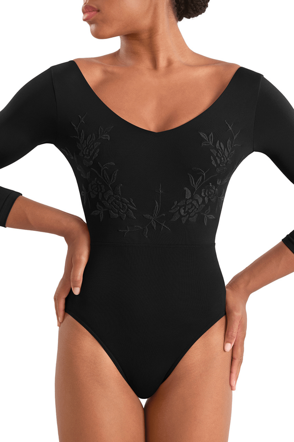 MIRELLA M60003LM WOMEN V-NECK 3/4 SLEEVE LEOTARD - The Dance Shoppe