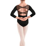 MIRELLA M60004C GIRLS MESH 3/4 SLEEVE LEOTARD - The Dance Shoppe