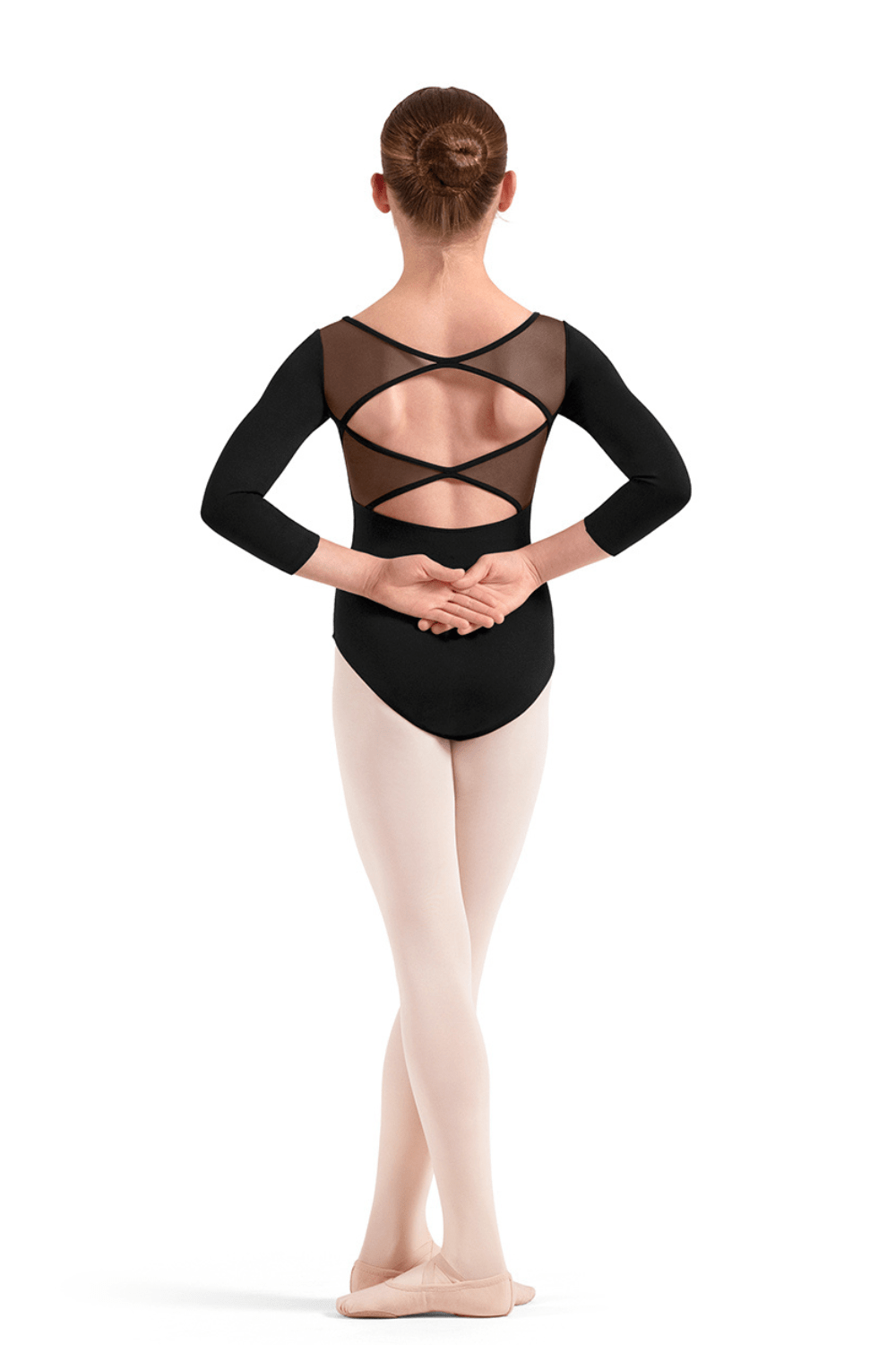 MIRELLA M60004C GIRLS MESH 3/4 SLEEVE LEOTARD - The Dance Shoppe
