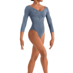 MIRELLA M60003LM WOMEN V-NECK 3/4 SLEEVE LEOTARD - The Dance Shoppe
