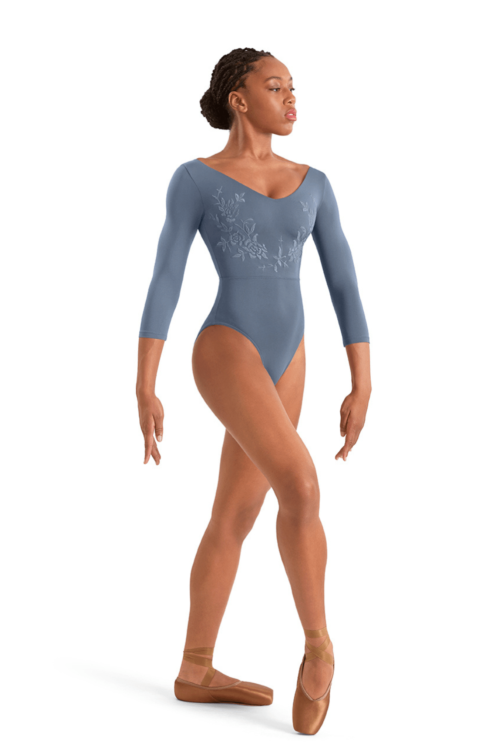 MIRELLA M60003LM WOMEN V-NECK 3/4 SLEEVE LEOTARD - The Dance Shoppe