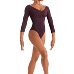 MIRELLA M60003LM WOMEN V-NECK 3/4 SLEEVE LEOTARD - The Dance Shoppe