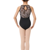M807C GIRLS PRINTED MESH HALTER LEOTARD-MIRELLA