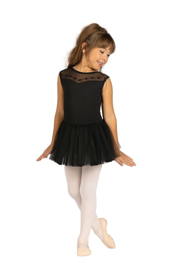 DANSHUZ 25203C GIRLS DORIAN CAP SLEEVE FLOCKED SKIRTED DRESS