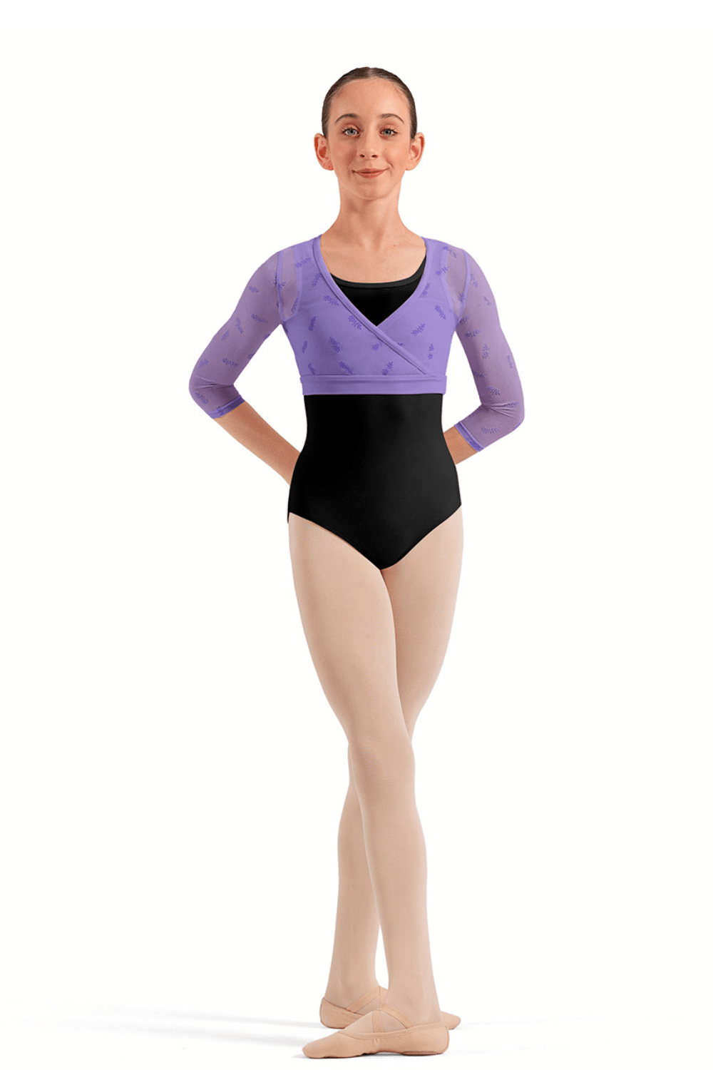BLOCH CZ30035 GIRLS 3/4 SLEEVE WRAP TOP - The Dance Shoppe