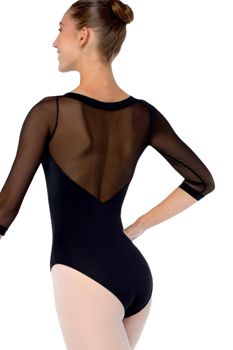 SO DANCA SL129 WOMEN ELISE MESH SPANDEX 3/4 SLEEVE LEOTARD