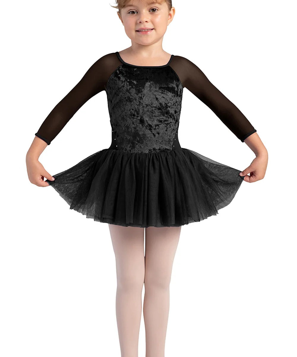 GIRLS KELSEY VELVET 3/4 SLEEVE TUTU DRESS- BLOCH