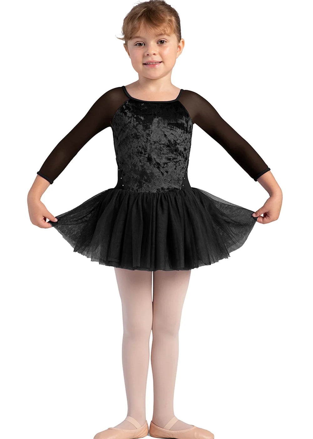 BLOCH CL0249 GIRLS KELSEY VELVET 3/4 SLEEVE TUTU DRESS