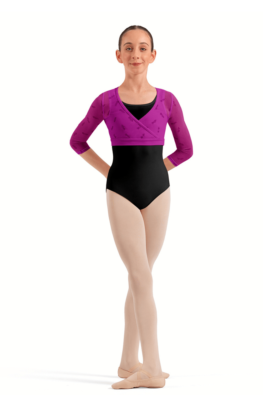 BLOCH CZ30035 GIRLS 3/4 SLEEVE WRAP TOP - The Dance Shoppe