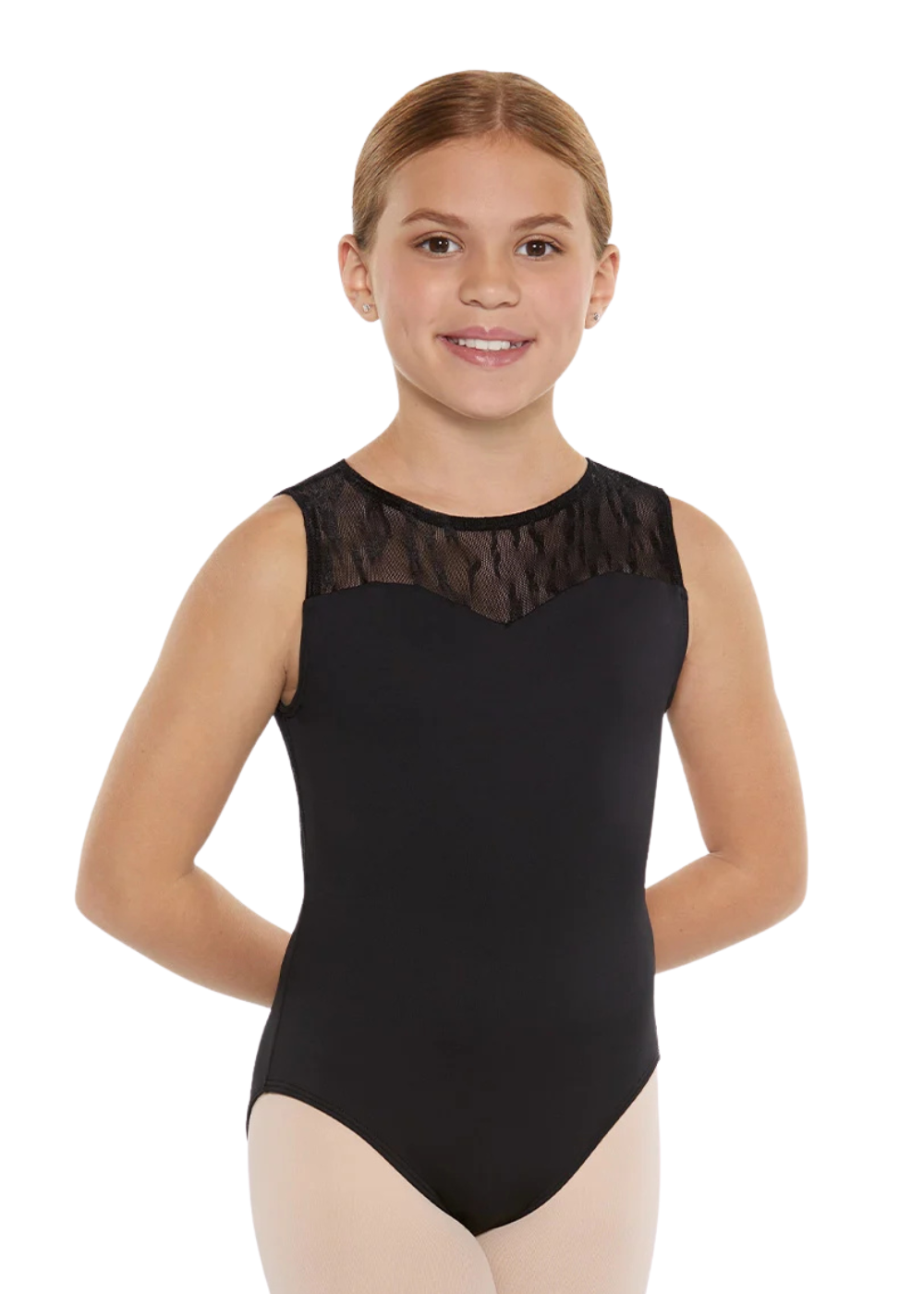 EUROTARD-78982C GIRLS IMPRESSION MESH SWEETHEART OPEN BACK TANK LEOTARD