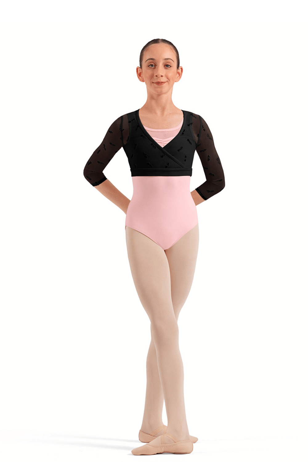 BLOCH CZ30035 GIRLS 3/4 SLEEVE WRAP TOP - The Dance Shoppe