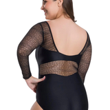 SO DANCA-BY67CV WOMEN CURVY AURINA LONG SLEEVE MESH LEOTARD