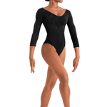 MIRELLA M60003LM WOMEN V-NECK 3/4 SLEEVE LEOTARD - The Dance Shoppe