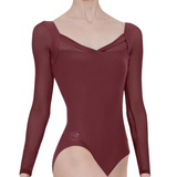WEAR MOI LAVANDE WOMEN SHEER STRETCH TULLE MICROFIBER LONG SLEEVE LEOTARD