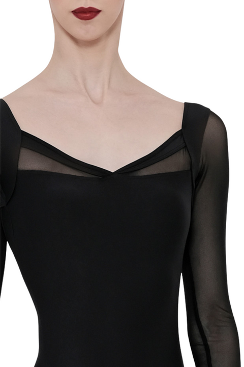 WEAR MOI LAVANDE WOMEN SHEER STRETCH TULLE MICROFIBER LONG SLEEVE LEOTARD