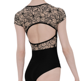 WEAR MOI LINDIA WOMEN SHEER FLOCKED CAP SLEEVE LEOTARD