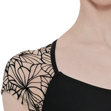 WEAR MOI LINDIA WOMEN SHEER FLOCKED CAP SLEEVE LEOTARD