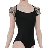 WEAR MOI LINDIA WOMEN SHEER FLOCKED CAP SLEEVE LEOTARD