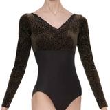 WEAR MOI BORGIA WOMEN V-NECK EMBELLISHED LACE LONG SLEEVE LEOTARD